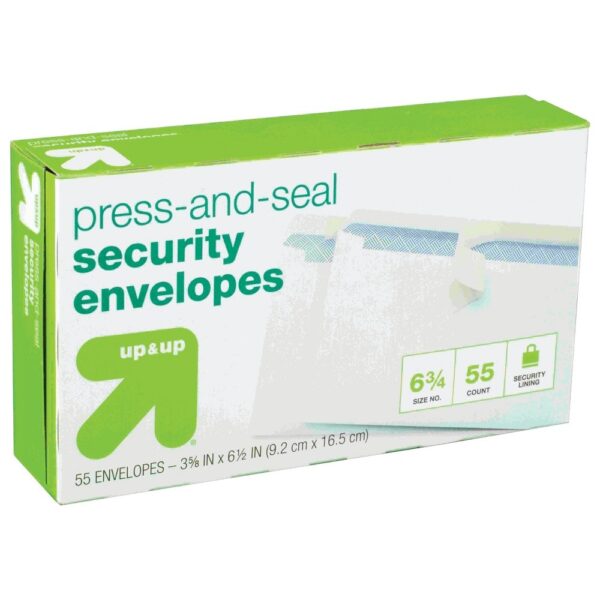 55ct Press and Seal Security Envelopes 3.5" X 6.5" White - up&up: Self-Seal Mailing, Business, Letter, Gummed Flap "