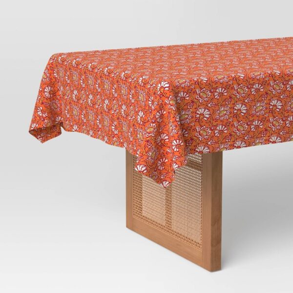 60"x84" Floral Tablecloth Terracotta Orange - Threshold?