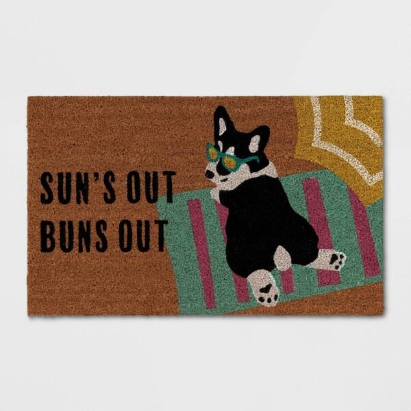 1'6"x2'6" Corgi Dog Doormat - Sun Squad: Outdoor Welcome Mat, Multicolor, Coir, Medium Pile, Summer Design