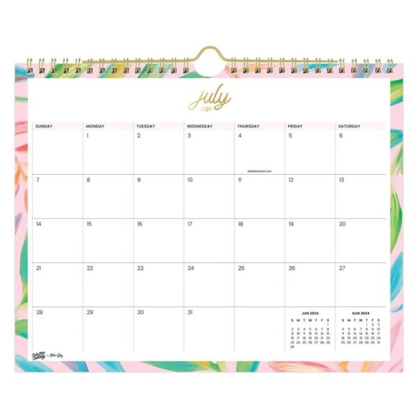 Color Me Courtney for Blue Sky June 2024-July 2025 Monthly Wall Calendar 11"x8.75" Aloha Pink "