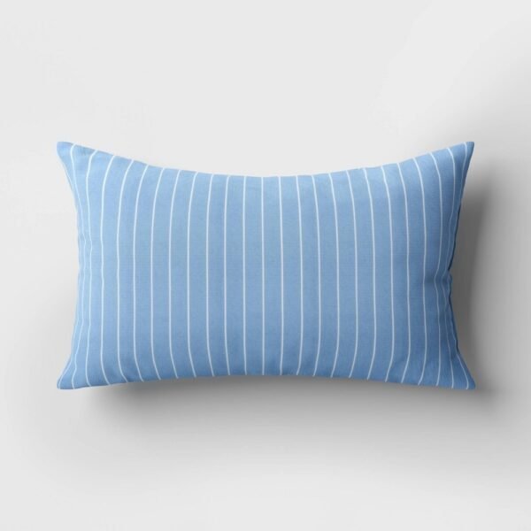 10"x17" Pin Stripe Rectangular Outdoor Lumbar Pillow Blue - Room Essentials: Patio Accessory "