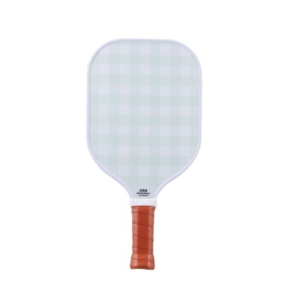 Double Sided Pickleball Paddle - Mint Gingham/Blue Stripe "