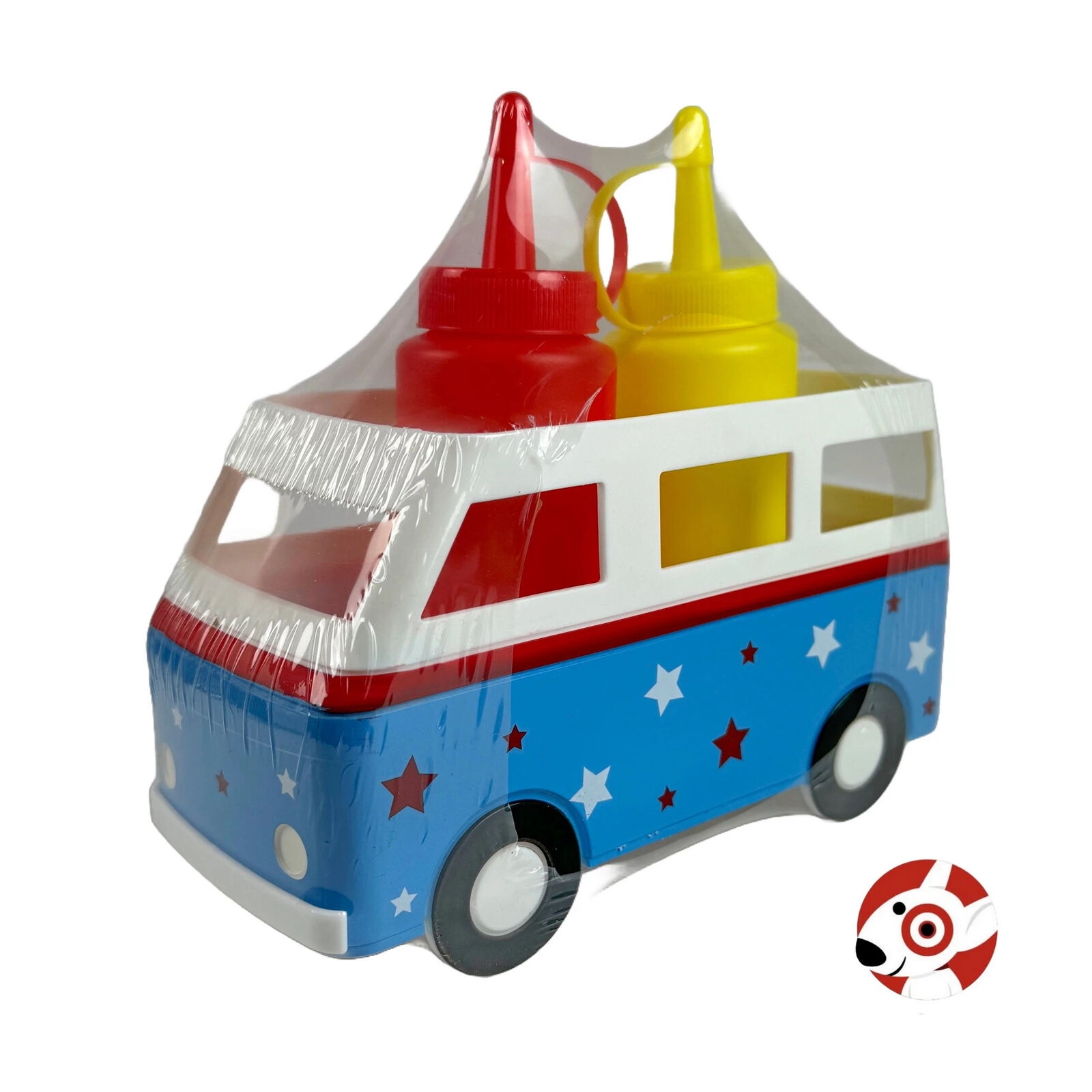 1086889356-1.jpg Retro BUS Condiment Caddy with Ketchup Mustard Bottles Target Bullseye Playground " - Image 1
