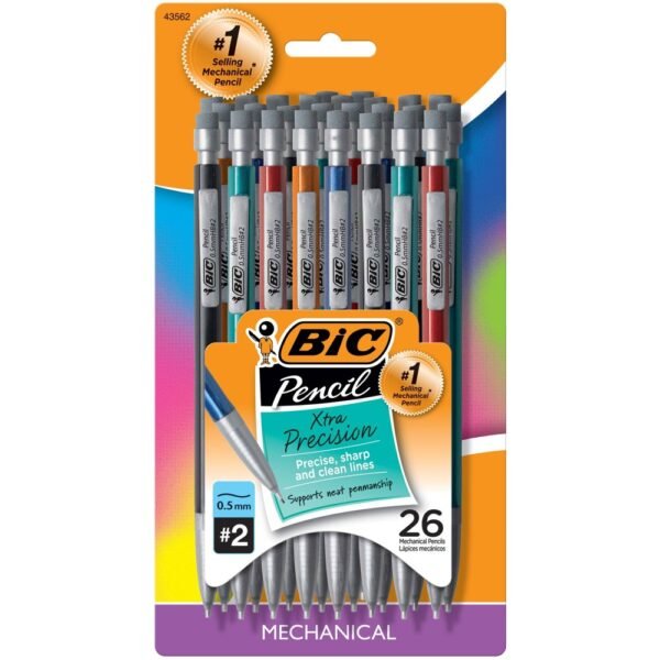26pk #2 Mechanical Pencil Xtra Precision Black - BIC: 0.5mm Lead, Erasable, Plastic, Office Supplies