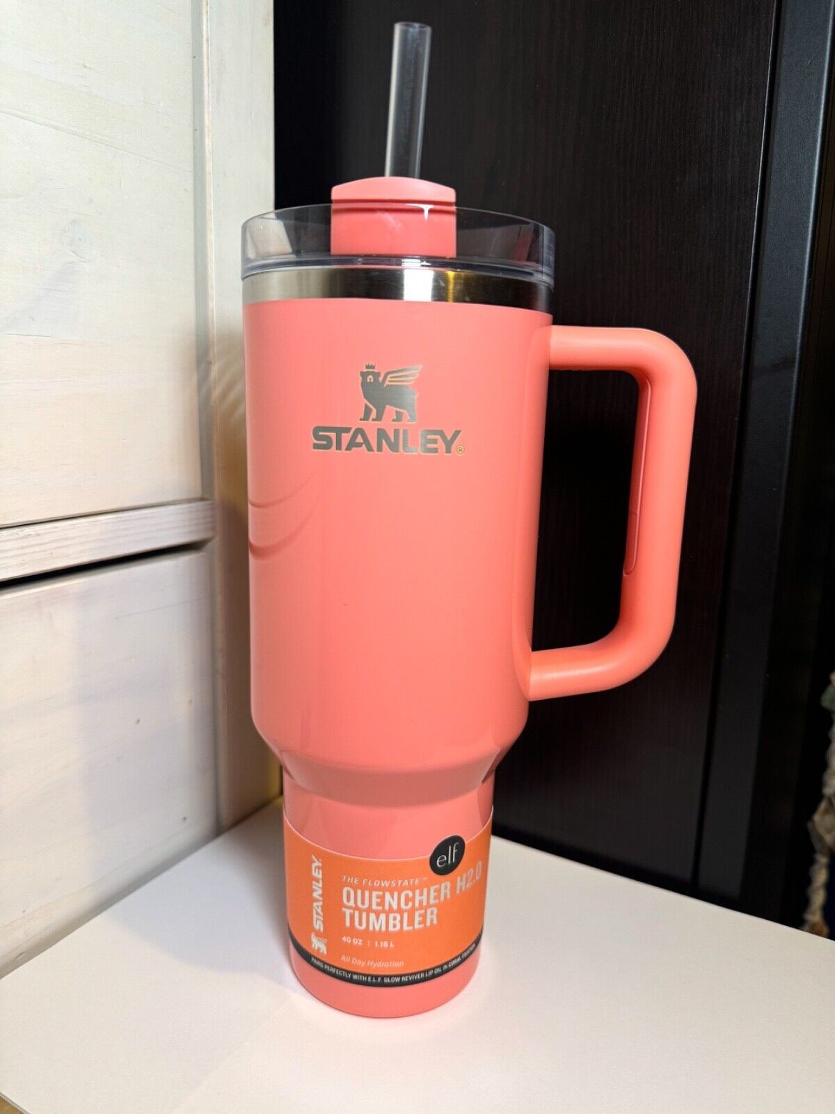 1254146849-1.jpg NEW Stanley E.l.f Coral Fixation 40oz Stainless Steel FlowState Quencher Tumbler - Image 1