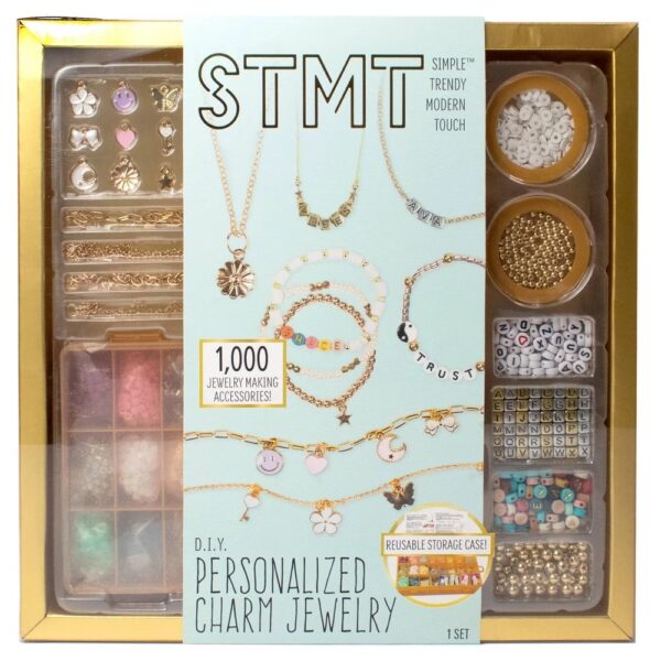 STMT Personalized Charm Jewelry: Craft Kit with Beads, Charms & Necklace Chain for Kids 8+ "
