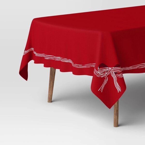 104"x60" Red Ribbon Tablecloth - Threshold?: Solid Cotton, Machine Washable, Rectangle, 60x104 Inches