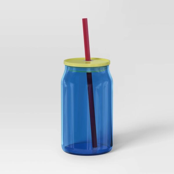 17oz Glass Straw Tumbler Dark Blue - Room Essentials?: Borosilicate Glass, Lid & Straw, Cold Beverages, Hand Wash