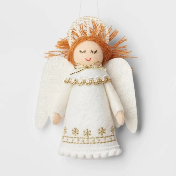Felt Angel with Halo Christmas Tree Ornament White/Gold - Wondershop? "