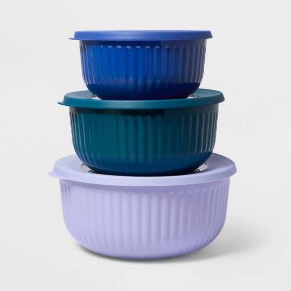 6pc (set of 3) Melamine Mixing Bowl Set Purple/Blue - Tabitha Brown for Target: Dishwasher-Safe, Lids Included "