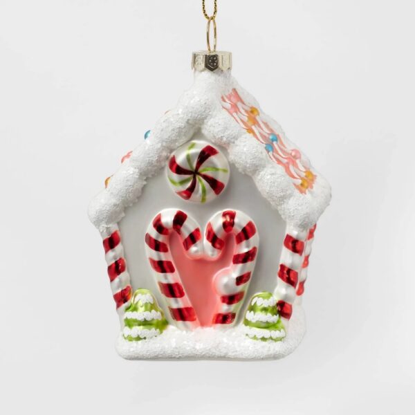 Glass Gingerbread House Christmas Tree Ornament White - Wondershop?: Candy Cane Door, Festive Decoration "