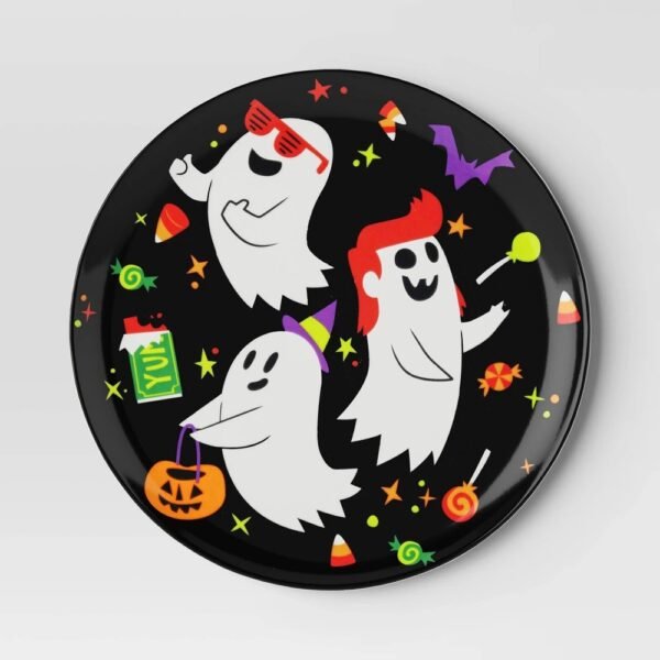 10" Halloween Melamine Ghost Dinner Plate - Hyde and EEK! Boutique: Skeleton Pattern, BPA-Free, Dishwasher-Safe "