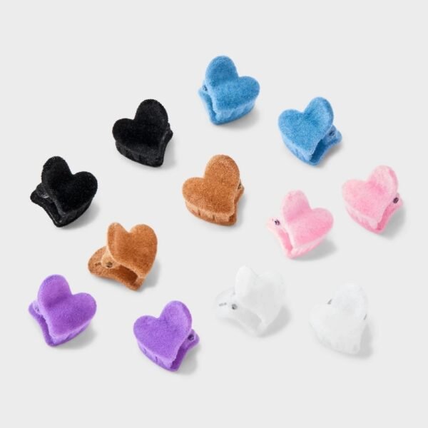 Girls' 12pk Flocked Heart Mini Claw Clip Set - Art Class