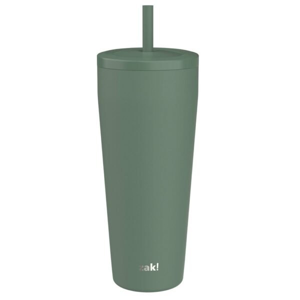 Zak Designs 30oz Stainless Steel Straw Tumbler Sage Green: Dishwasher-Safe Portable Drinkware for Teens