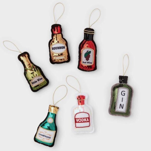 6pc Sequined Fabric Liquor Bottle Christmas Tree Ornament Set - Wondershop?