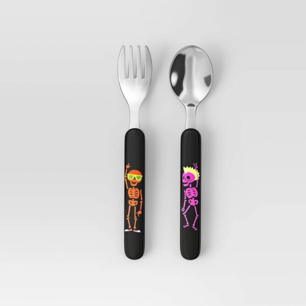 2pc Halloween Skeletons Flatware Set Black: Kids Modern Dining, BPA-Free, Dishwasher-Safe - Hyde and EEK! Boutique