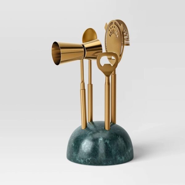 4pc Stainless Steel Barware Set with Marble Stand Green - Threshold? *