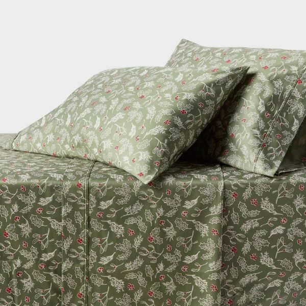 Queen 400 Thread Count Performance Holiday Sheet Set Green Holly - Threshold? "