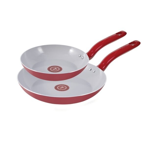 T-Fal 8" and 10.5" Simply Cook Ceramic Fry Pan Red: Nonstick, Ergonomic Handle, Oven-Safe, Gas & Electric Compatible
