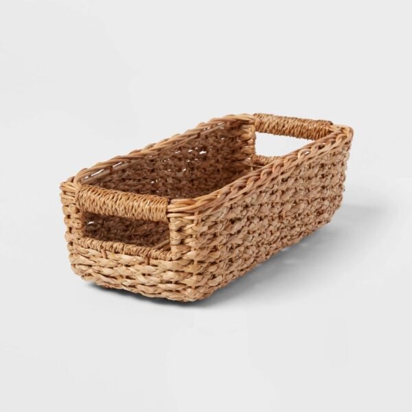 Braided Seagrass Media Bin - Brightroom: Handwoven Khaki Storage Basket, Rectangle, Nest Seal Certified