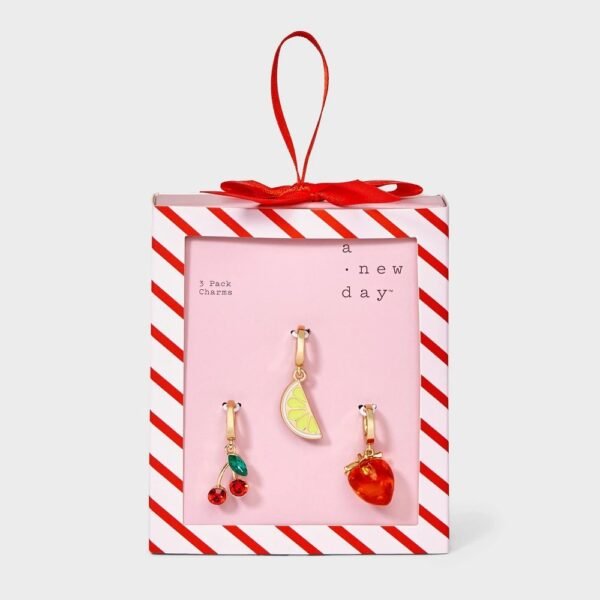 Cherry Lemon and Strawberry Charm Necklace Set 3pc - a New Day? Gold