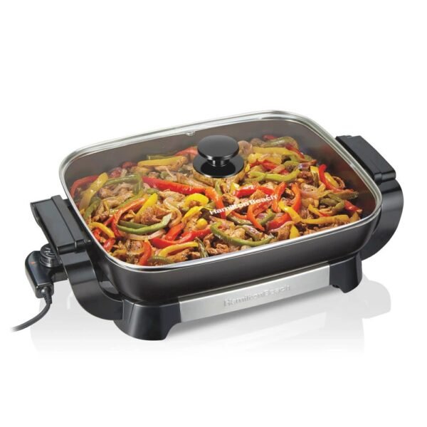 Hamilton Beach 20.5" Durathon Ceramic Reversible Nonstick Electric Skillet Black: 1500W Electric Pan, Dishwasher-Safe Parts