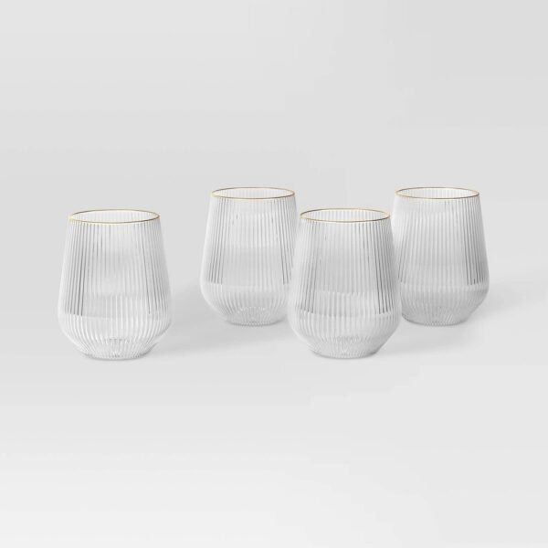 14.8oz 4pk Stemless Ribbed Wine Glass Set Gold - Threshold?