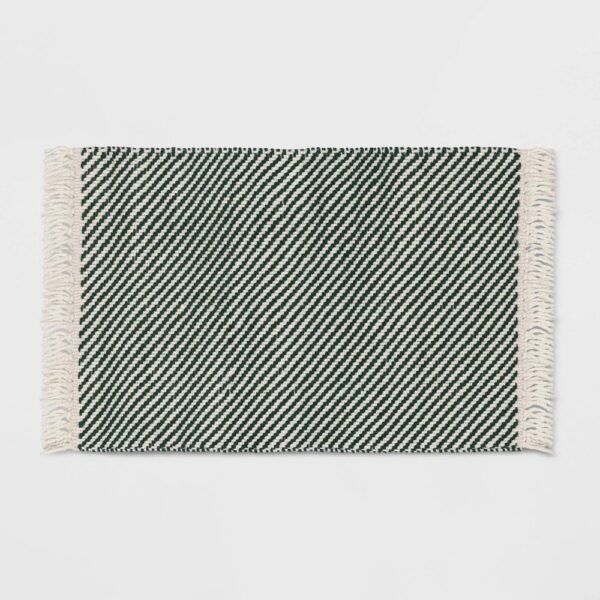 1'8"x2'10" Rectangle Green Striped Rug - Threshold?: Indoor Handmade Woven Accent, OEKO-TEX Certified "