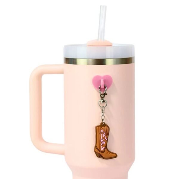 CharCharms Cow Girl Boot Water Bottle Charm with Stick-on Hook Bundle: Pink Drinkware Accessory for All Ages