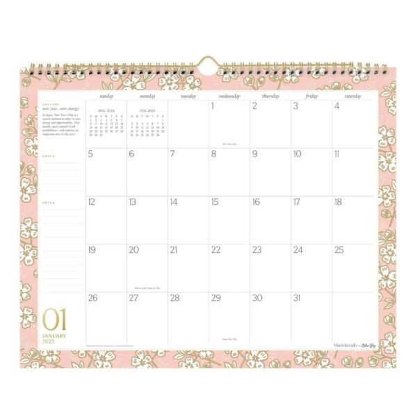 Marie Kondo for Blue Sky 2025 Monthly Wall Calendar 12.8"x15.04" Hana Pink: Planner & Wall Calendars for Adults