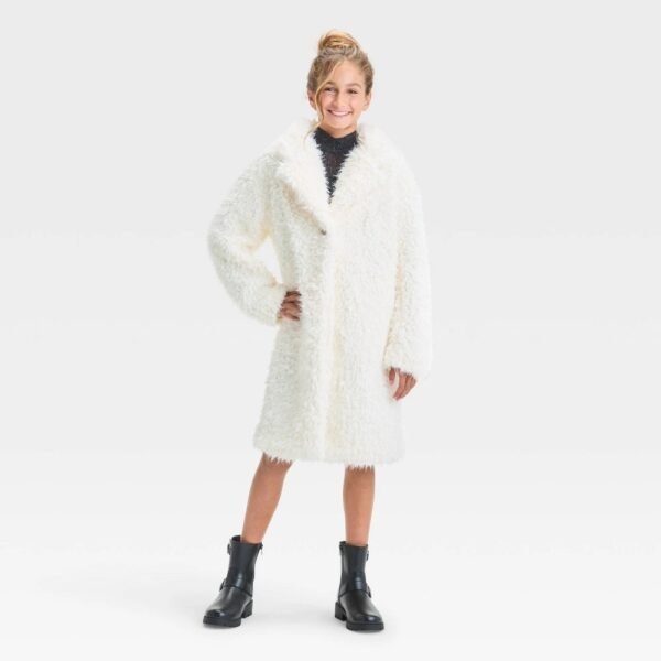 Girls' Long Faux Fur Jacket - Art Class? Ivory XL
