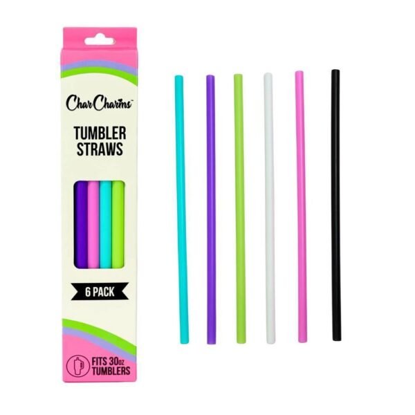 CharCharms 6pk 30oz Solid Water Bottle Straws: Reusable Polypropylene, Dishwasher-Safe, Pink Drinkware Accessories