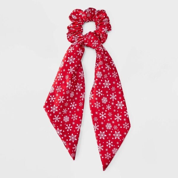 Holiday Snowflake Print Hair Twister with Tails - Red/White