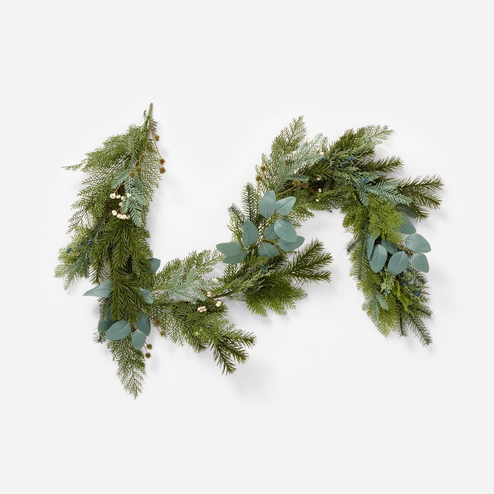 1276086157-1.jpg Mixed Green Holiday Artificial Garland - Threshold? Designed with Studio McGee " - Image 1