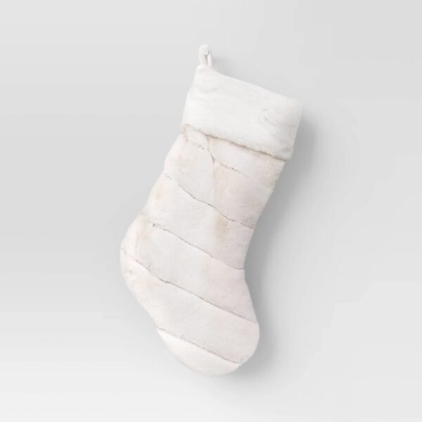Christmas Channeled Faux Fur Stocking Ivory - Threshold? "