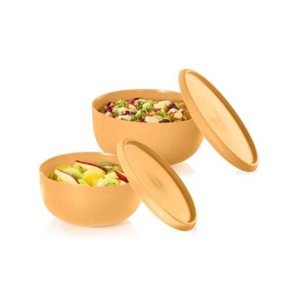Tupperware 4pc (set of 2) Serve and Store Bowl Food Storage Set Juicy Peach: Dishwasher-Safe Polypropylene Containers
