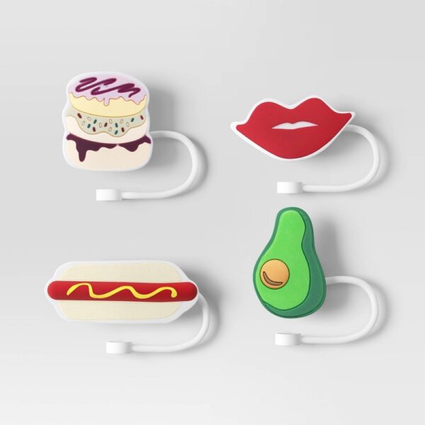 4pk Donut/Avo/Hot Dog/Lips Straw Covers - Room Essentials?: Silicone Straw Toppers, Dishwasher-Safe Drinkware Accessories