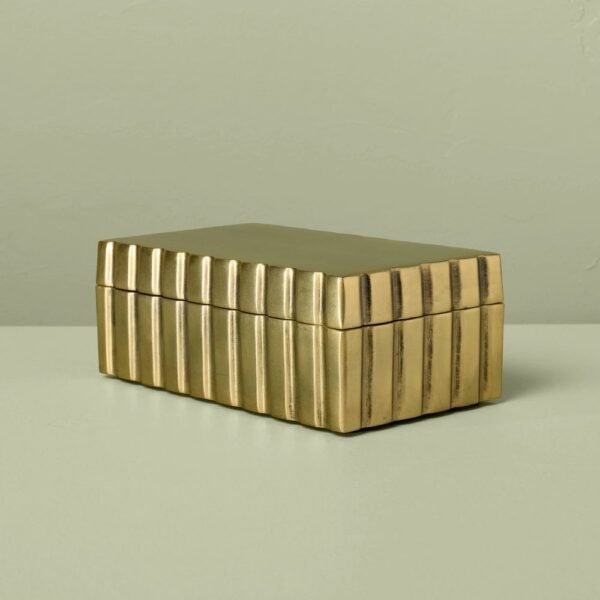 Fluted Antique Brass Finish Decorative Box Rectangular - Hearth & Hand? with Magnolia: Farmhouse Storage, Lidded Aluminum