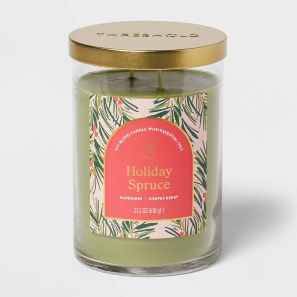2-Wick Lidded Glass Holiday Spruce Jar Candle 21.5oz - Threshold? "