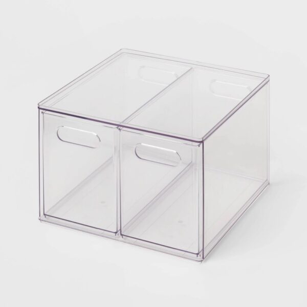 All Purpose 2 Drawer Storage Clear - Brightroom: Acrylic Utility Bins, PETG, 1352 Volume, 8.8" H, 12.6" D, 12.2" W "