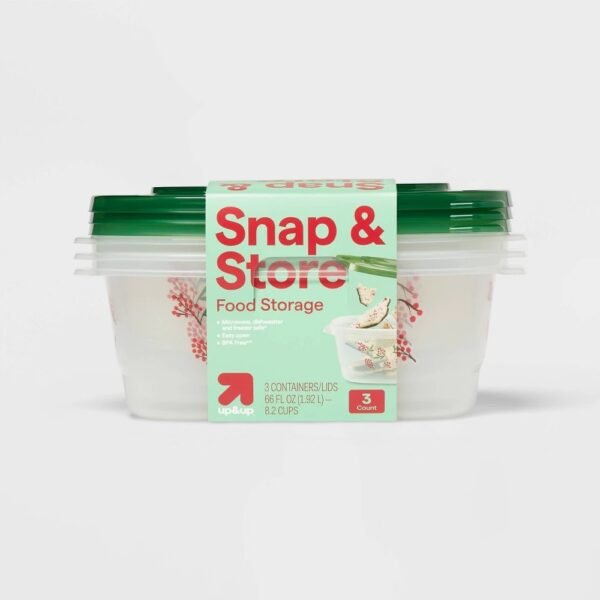 Holiday Large Rectangle Food Storage Containers - 66oz/3ct - up&up? "