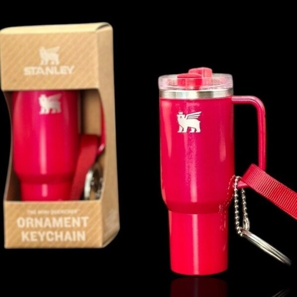 Mini Stanley Tumbler Red Delicious Ornament Keychain W Strap Removable Lid Straw "
