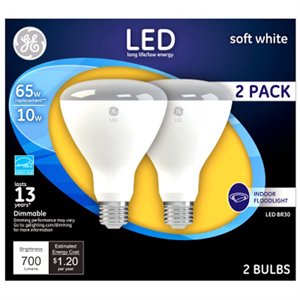 GE 2-Pack 10-Watt LED Soft White Dimmable BR30 Indoor Floodlights