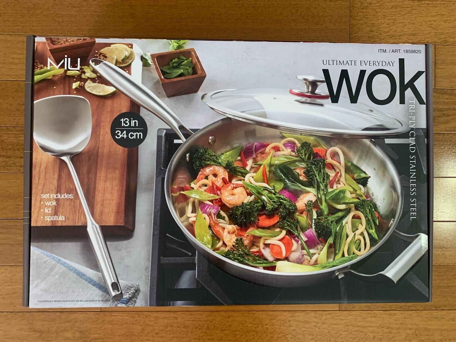 1390597147-1.jpg MIU Ultimate Stainless Steel 13"= 34cm Wok Tri-Ply Clad Includes Lid,Spatula - Image 1