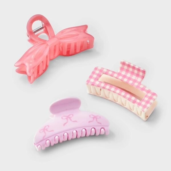 Girls' 3pk Bow Claw Clip Set - Art Class Pink