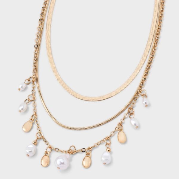 Pearl Charm Multi-Strand Necklace - a New Day - Gold/Ivory: Nickel-Free Metal, Lobster Claw Clasp, 16" Length