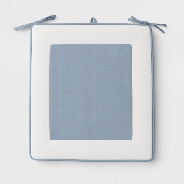 17"x15.25" Thick Border Outdoor Folding Chair Seat Cushion Slate Blue/Cream - Threshold Designed with Studio McGee "
