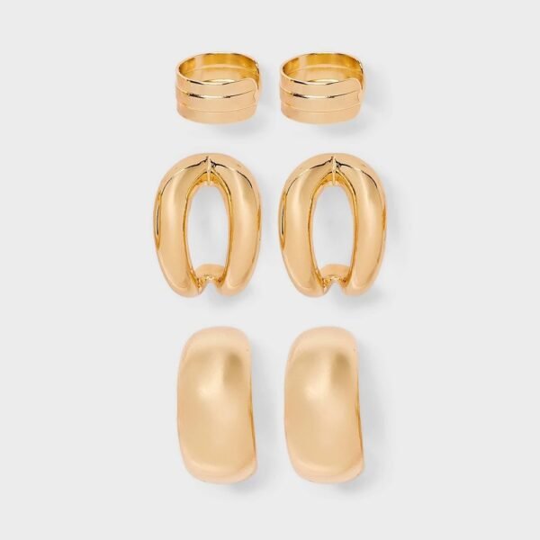 Chunky Hoop Earring Set 3pc - a New Day Gold