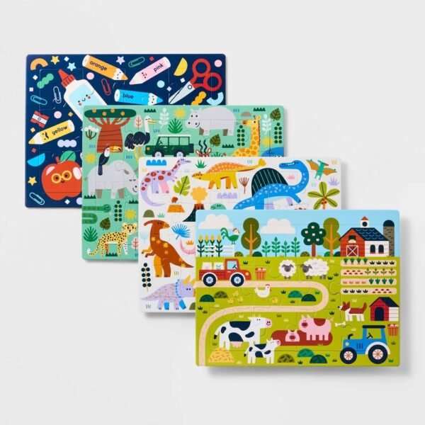 4pk Tray Puzzles - Gigglescape: Kids Animal Puzzle Sets, Ages 3+, 12 & 24 Pieces