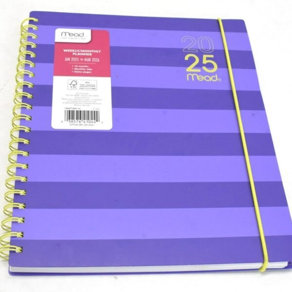 Mead Weekly Monthly Planner 2025 15 Months Note Pages Purple Stripes Style